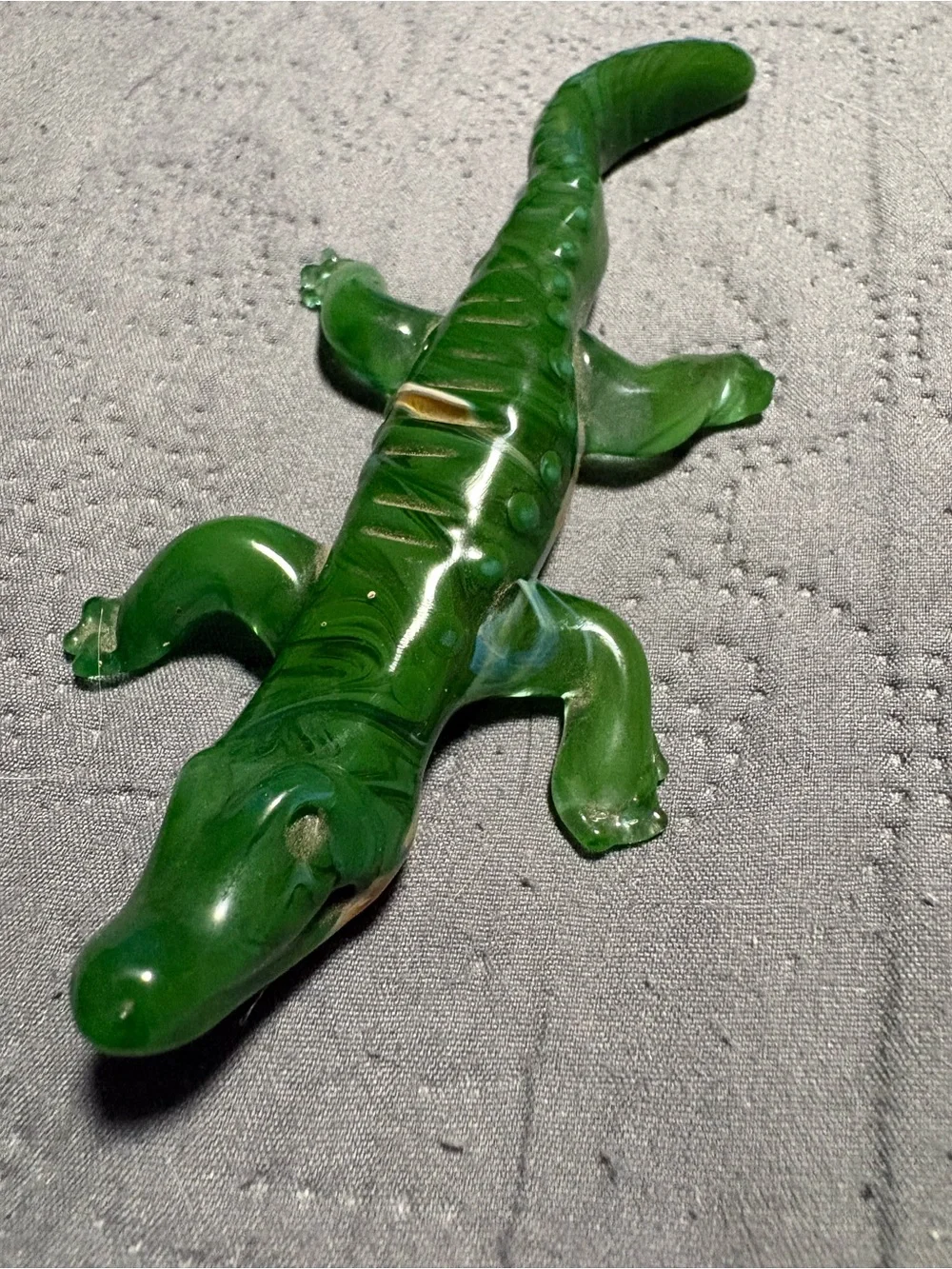 Green Glass Alligator Figurine - Decorative Reptile